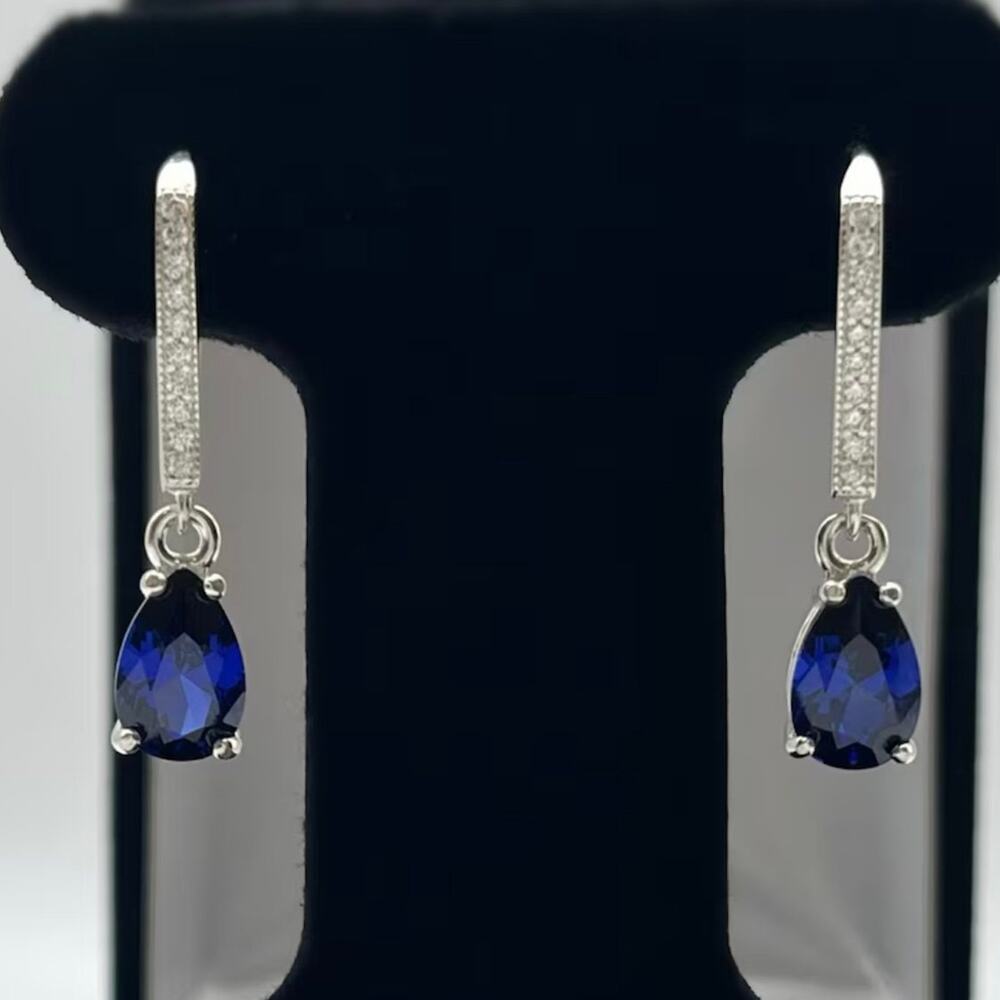 Beautiful 3.6ctw Pear Cut Sapphire Earrings in Sterling Silver White Sapphire